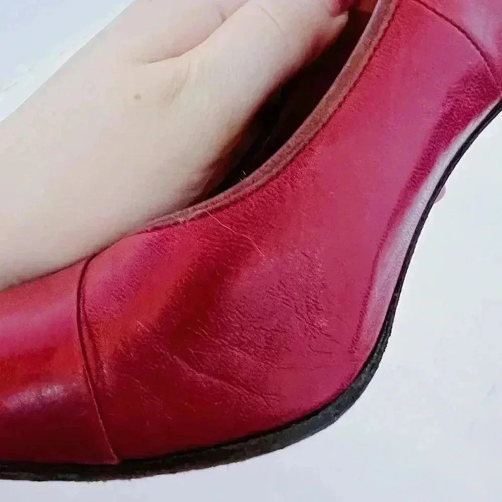 YSL Yves Saint Laurent Vintage Dark Red Leather Pumps Heels Pumps Size 8 US - Picture 11 of 13